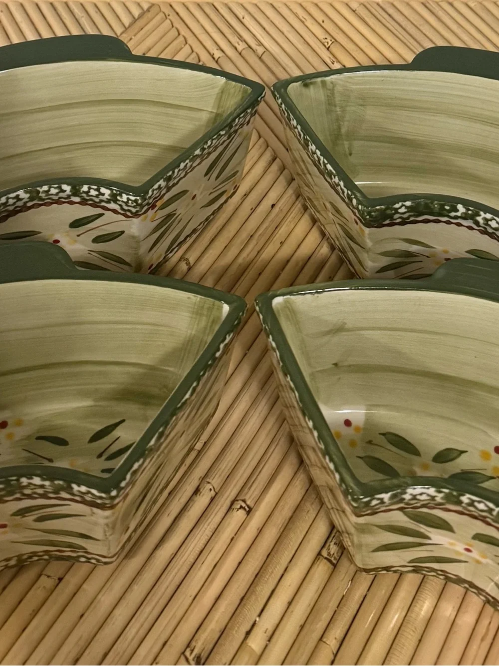 Temptations By Tara Old World Green 4-Piece Ceramic Sectional Serving Dish Set